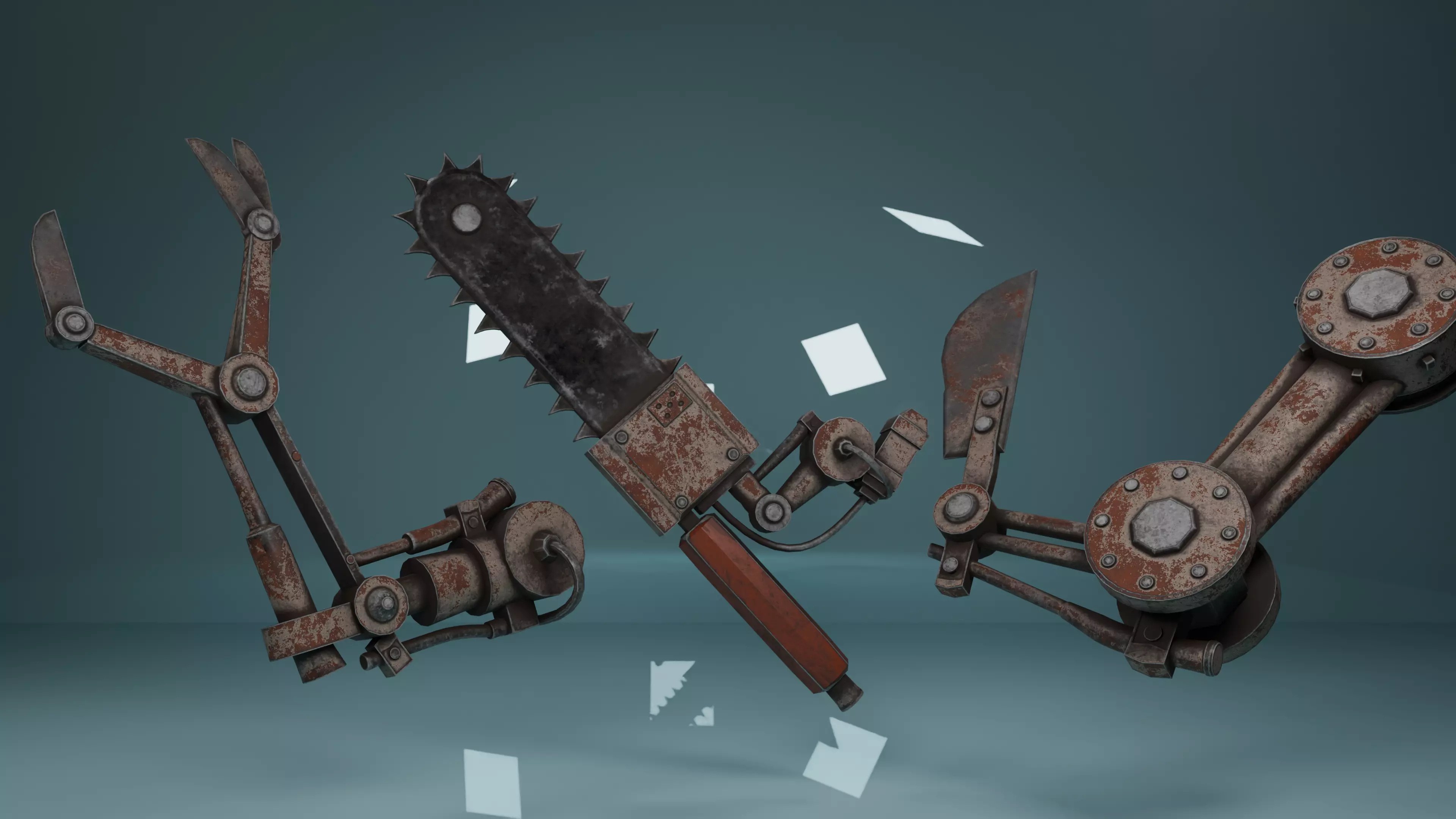 CHAINSAW PACK WITH 3 DIFFERENT MODELS Low-poly 3D model