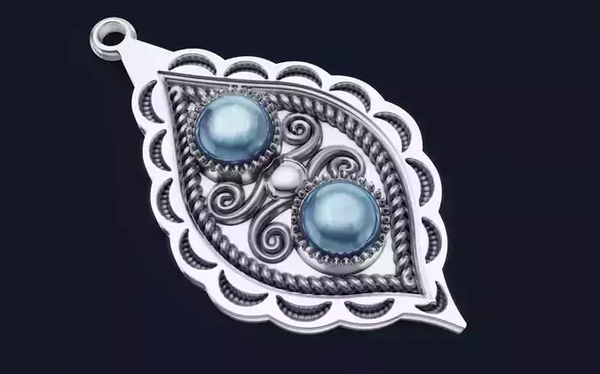 Two Stone Leaf Eye Drop Pendant Native American Jewelry