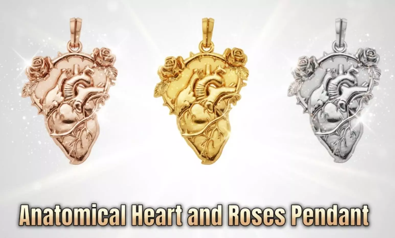 Anatomical Heart and Roses Pendant 3d print model 3D print model