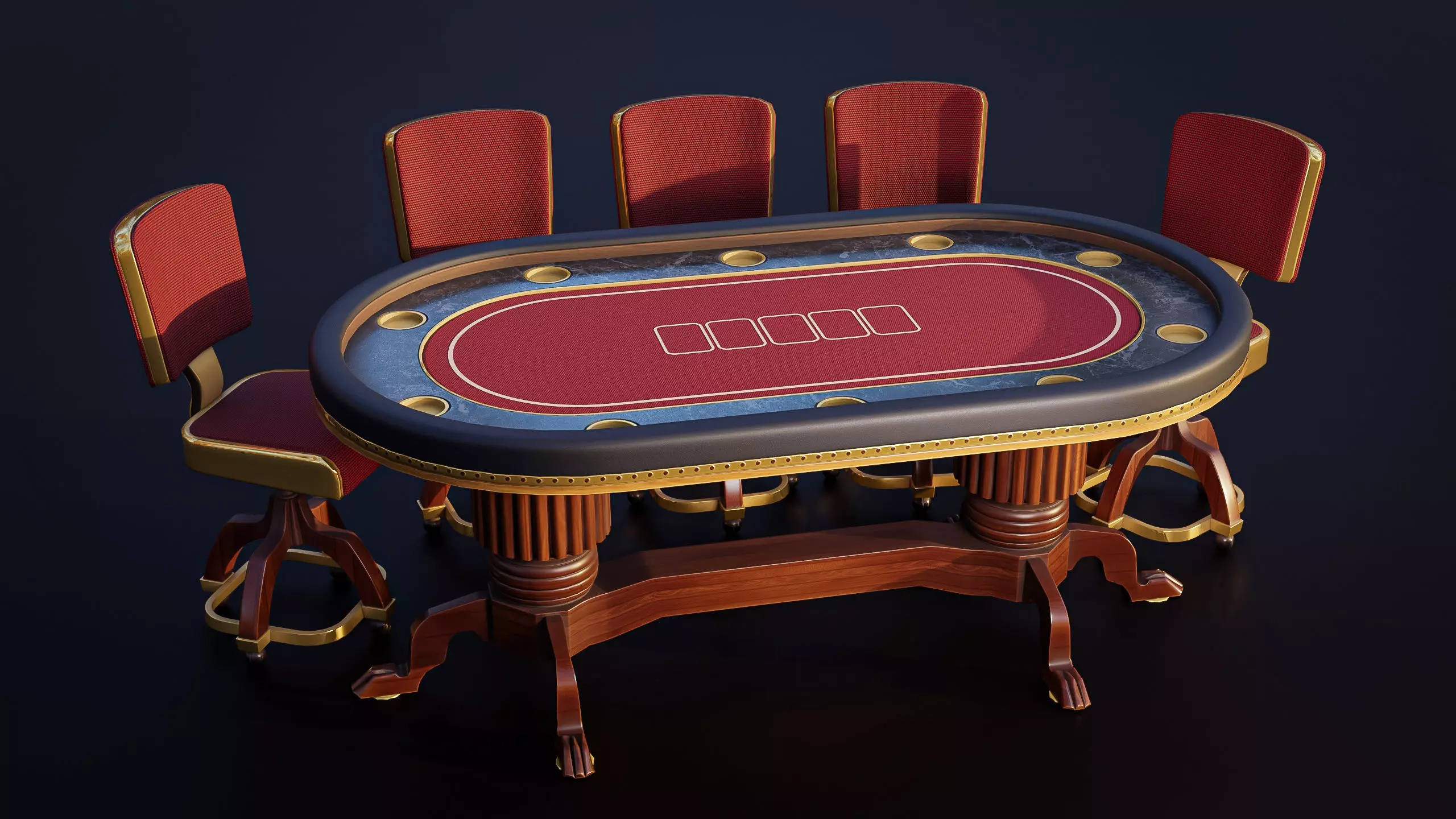 Poker Table with Chair - Classic Casino Low-poly 3D model