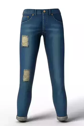 Women Distressed Skinny Jeans with Worn Rolled Cuffs
