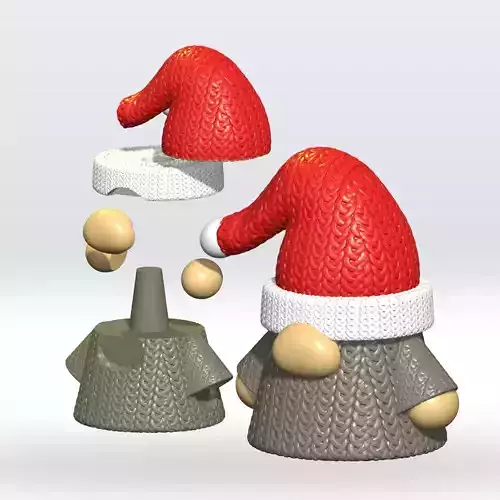 Cute Knitted Gnome Split parts STL 3D Model Christmas Multiparts
