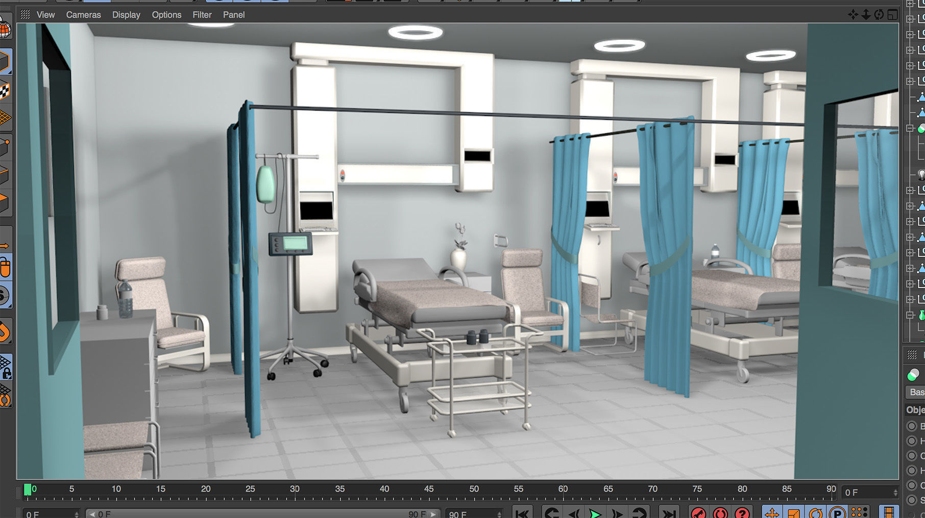 Hospital ward scene and corridor 3D model_3