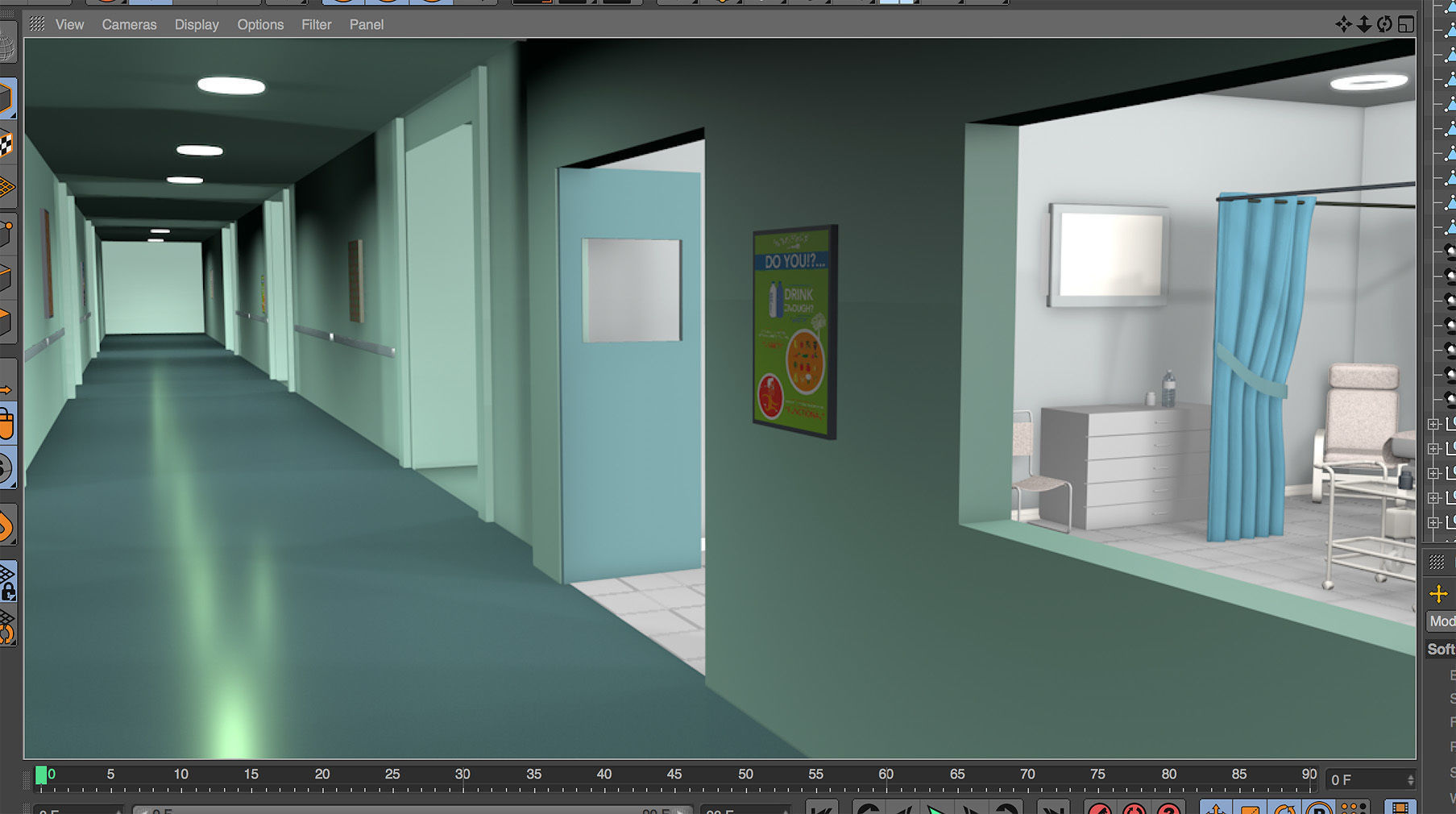 Hospital ward scene and corridor 3D model_4