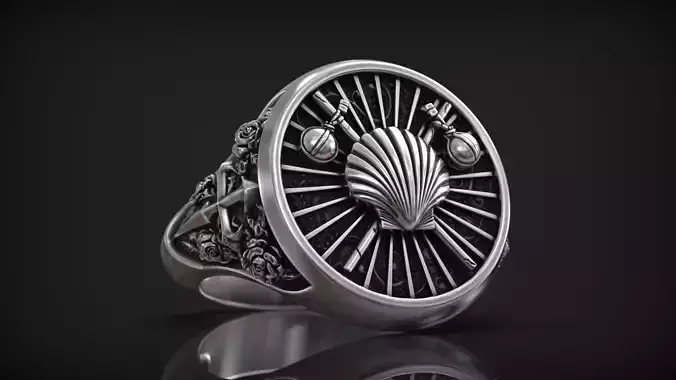 Camino de Santiago Cross and Roses Pilgrim Shell Signet