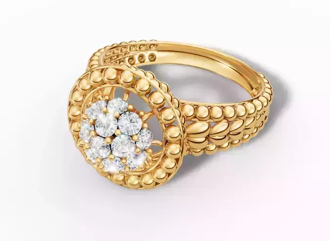 Ball Bead Cluster Halo Ring