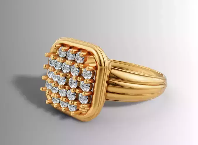 Square Cluster Ribbed Band Ring