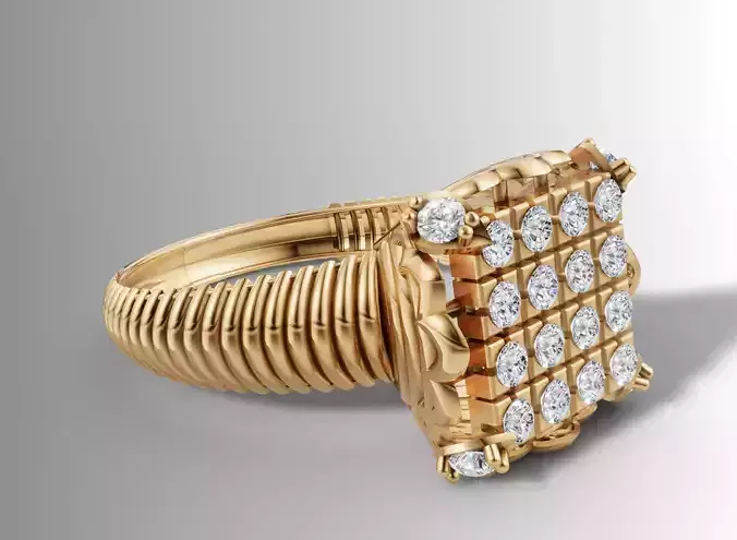 Square Cluster Ribbed Band Ring