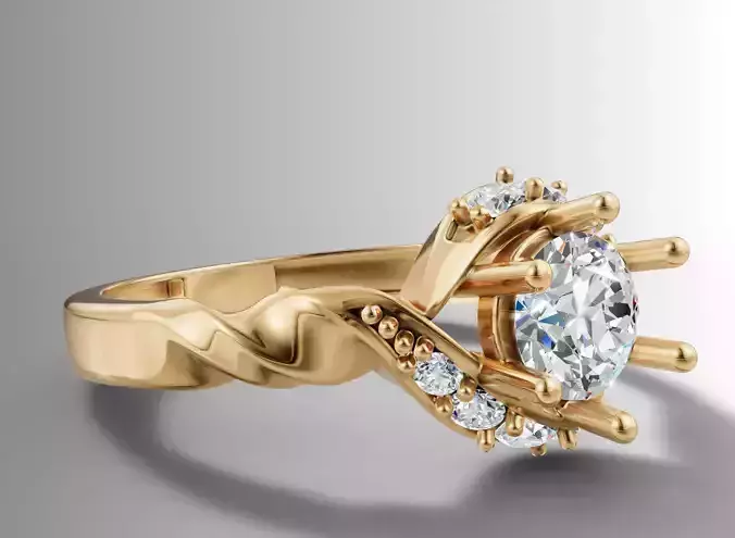 Round Cluster wtih Ribbed Band Ring