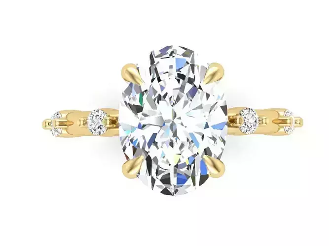 Oval Diamond Solitaire four prongs with diamond band 3dm
