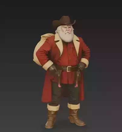 Realistic Cowboy Santa Claus - Western Christmas 3D Character