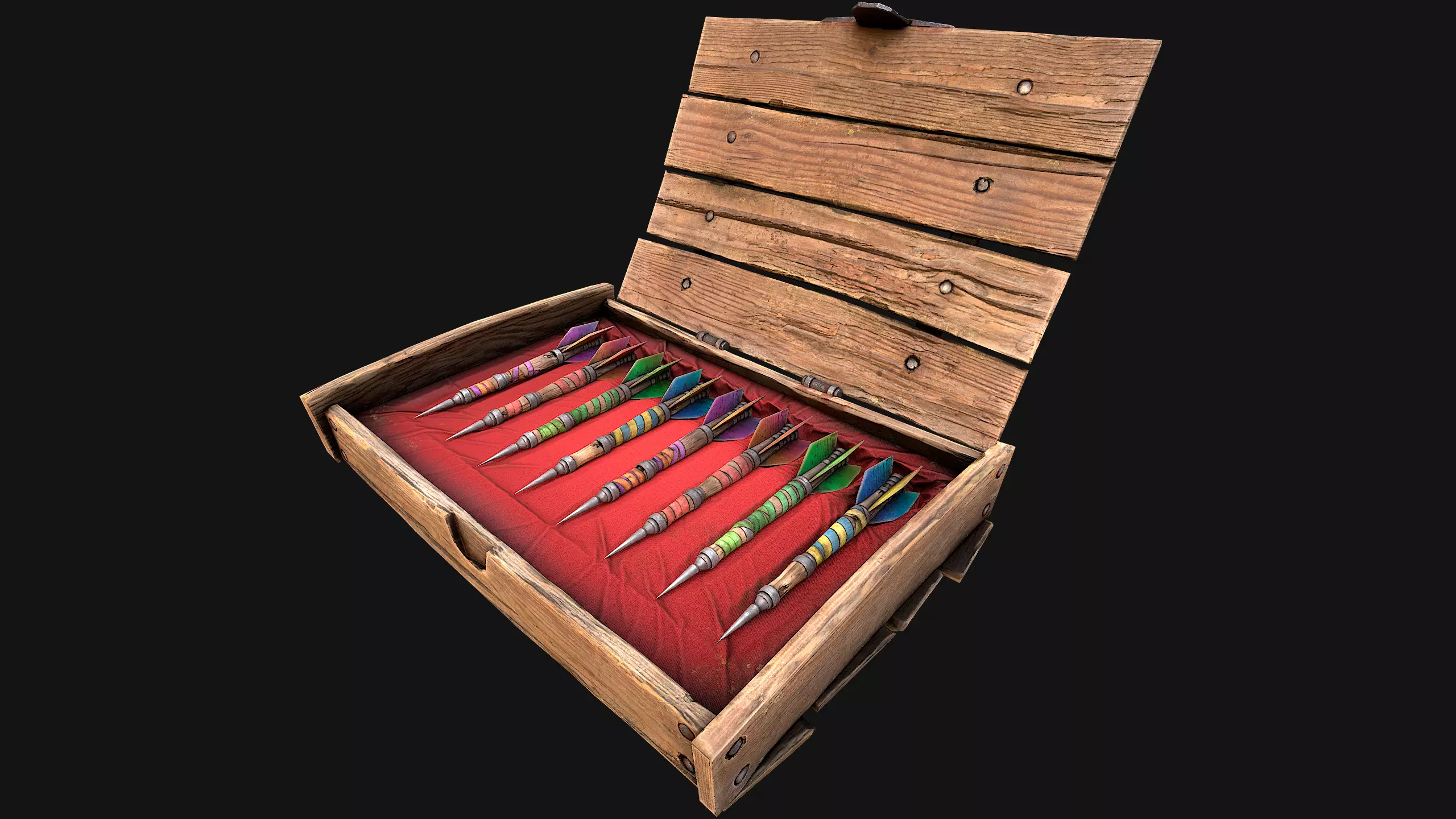 Medieval Wooden Darts box Dart Set Low-poly 3D model