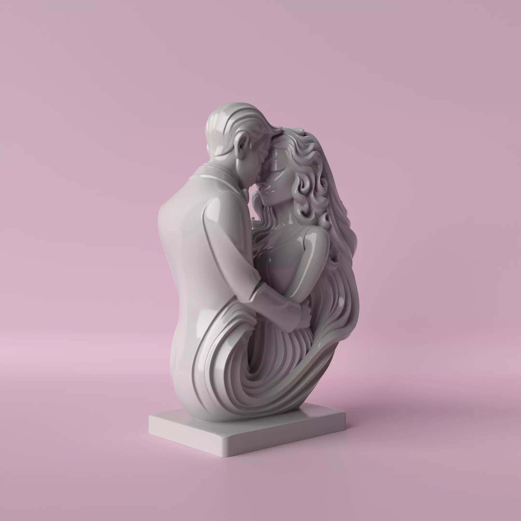 Bride and Groom Sculpture with curly hair 2 VERSIONS 3D print model