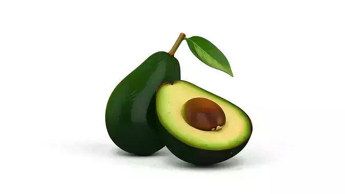 Fresh Green Avocado - Whole and Cut with Core - High Poly 3D print model 5