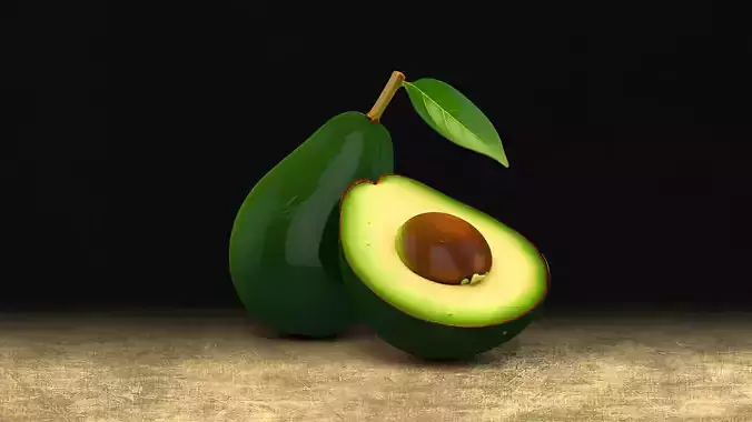 Fresh Green Avocado - Whole and Cut with Core - High Poly 3D print model 6