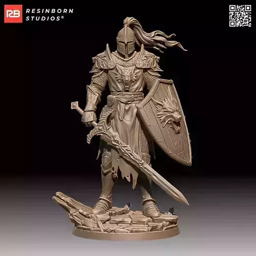 Medieval Knight Heroic Warrior with Shield and Greatsword