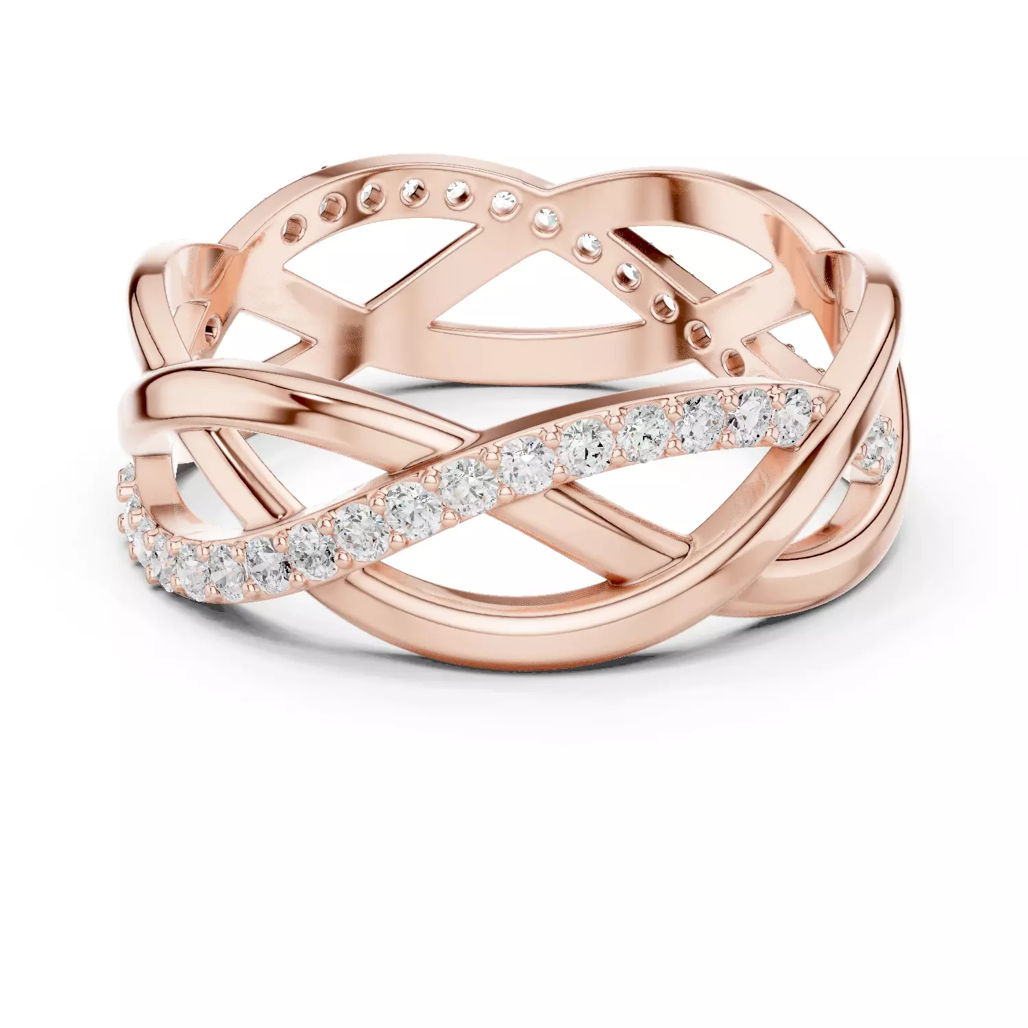Wire Mesh Wave Line Diamond Band Ring 3dm stl renders animation 3D print model