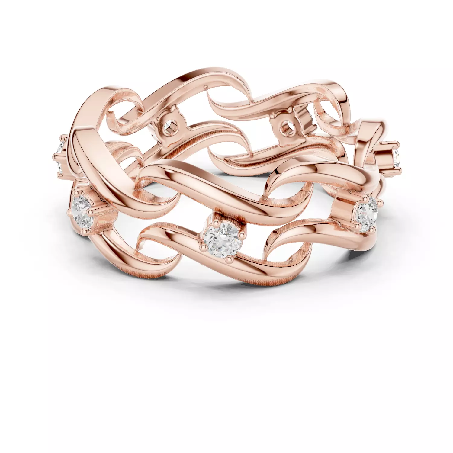 Waves Line Diamond Band Ring 3dm stl renders animation videos 3D print model