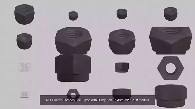 Nut Coarse Threads Lock Type with Rusty Iron Texture m2-12