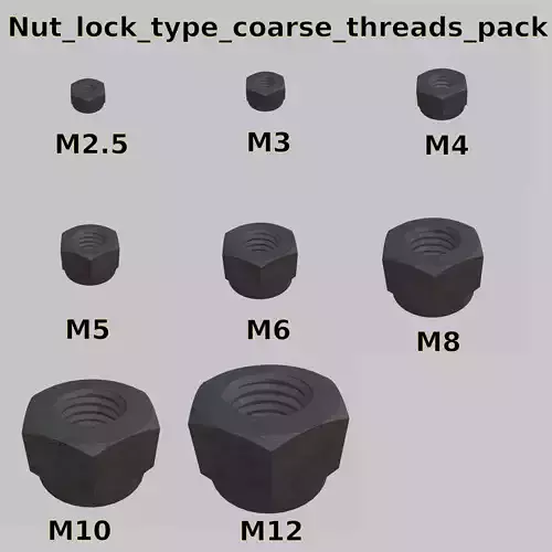 Nut Coarse Threads Lock Type with Rusty Iron Texture m2-12 3D Model Collection