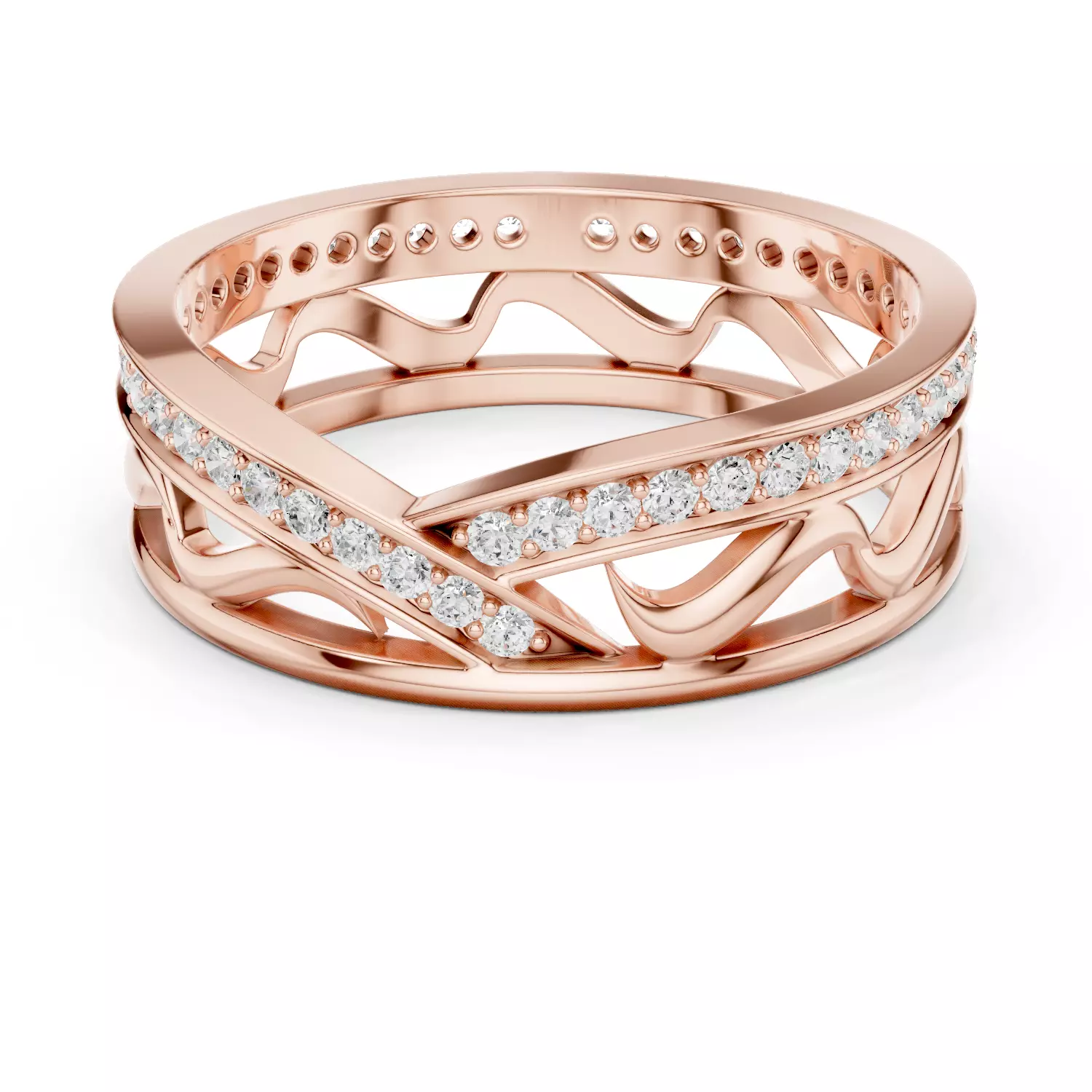 Wire Mesh Waveline Diamond Band Ring 3dm stl renders animation 3D print model