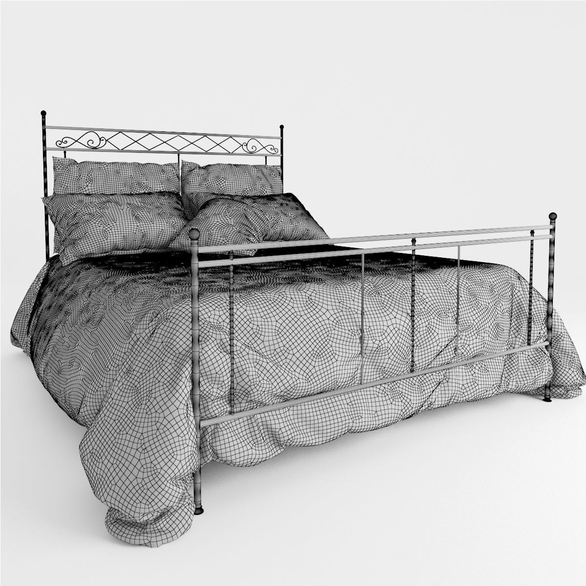 white bed 3D model_3