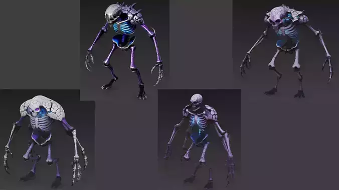 Purple Skeletal Humanoid Monster Variants Pack 3D Models