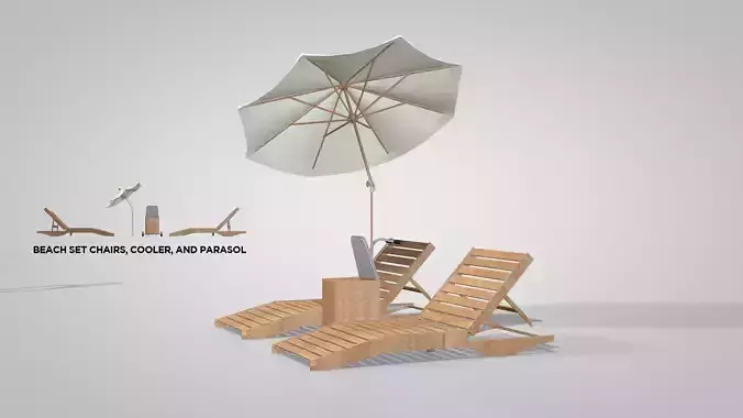 Beach Set-Chairs-Cooler and Parasol 3D Model