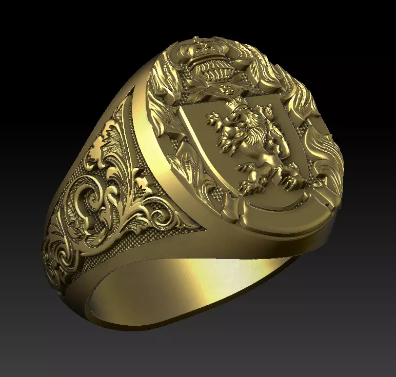Heraldic Lion Crest Ring 3D Model 3D print model