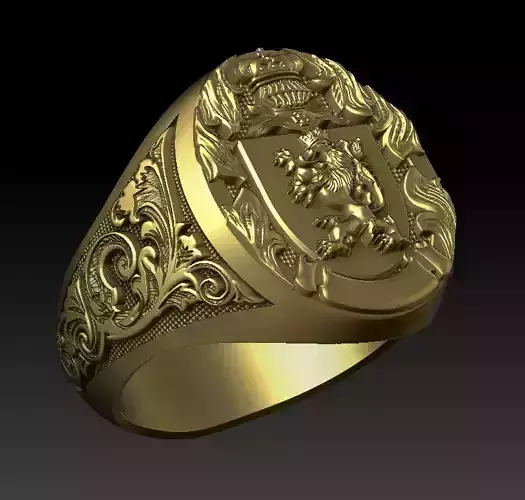 Heraldic Lion Crest Ring 3D Model