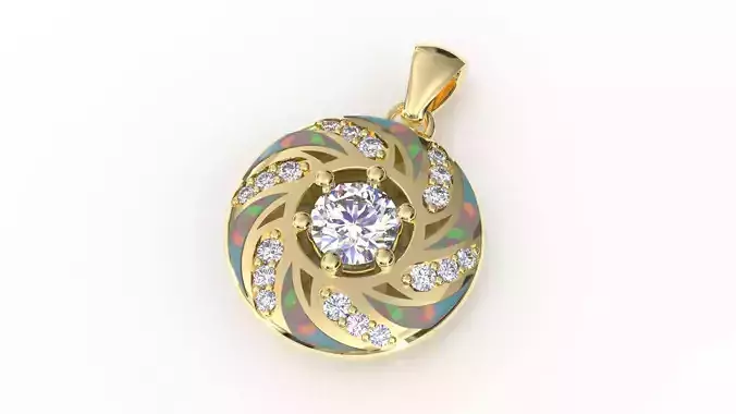 Opal Inlay Spiral Diamond Pendant 3D Print Ready CAD Model
