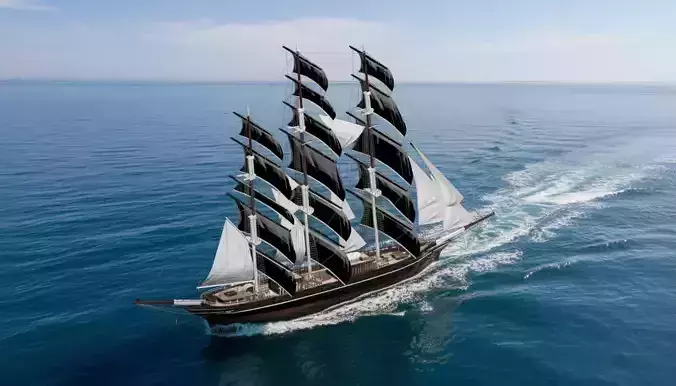 Black Clipper Ship 19th Century Tall Ship with Full Sails