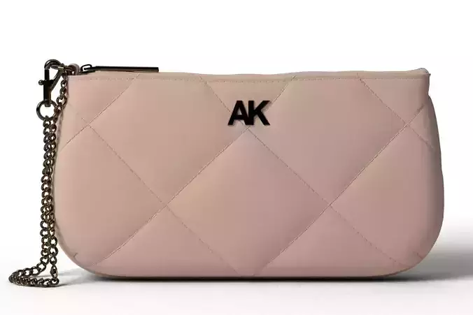 Quilted Pink Clutch Bag with AK Logo and Chain Strap