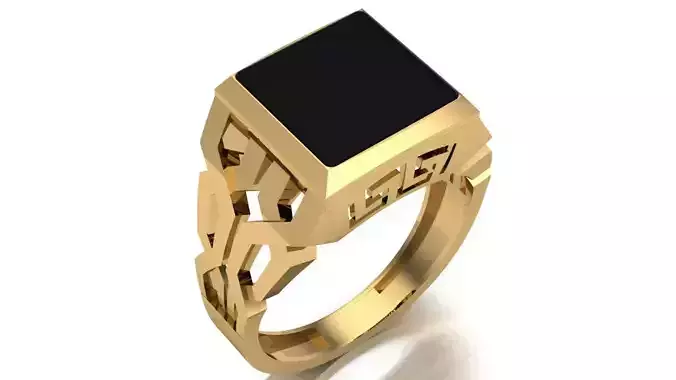 Signet-Chevalier Ring with Flat Top Plate and Carved Shank