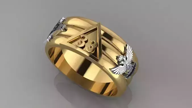 Masonic 33rd Degree Ring with Side Symbols and Triangular Top