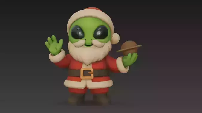Cute Alien Santa Claus Stylized Christmas Character 3D Model