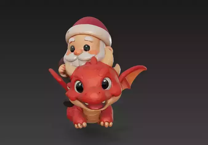 Dragon Rider Santa Claus Cute Santa Riding Baby Dragon 3D Model