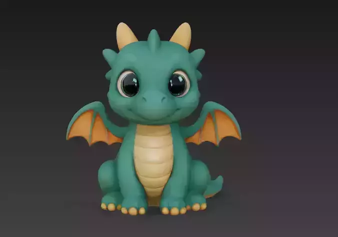 Cute Chibi Dragon Stylized Baby Dragon Cartoon 3D Model