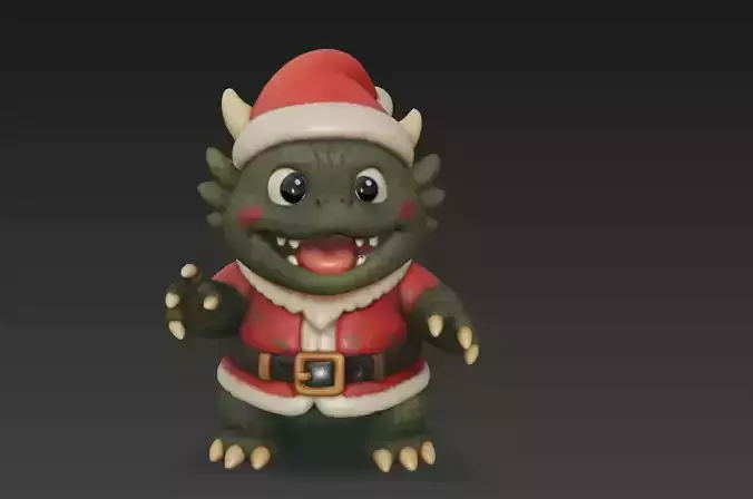 Santa Kaiju Monster Cute Stylized Christmas Creature 3D Model