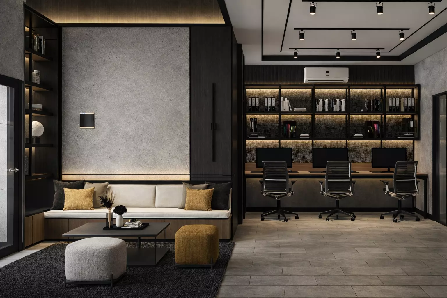 3 ROOMS INTERIOR PROJECT FOR LAWYER OFFICE Low-poly 3D model