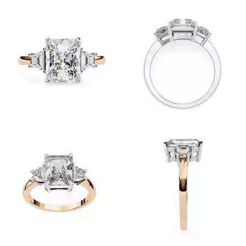 Radiant Cut Three-Stone Ring CAD Model STL and 3DM Files