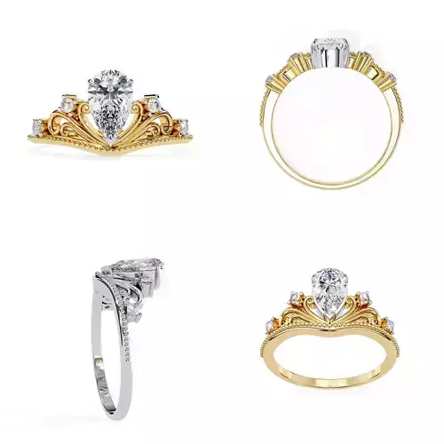 Ornate Pear-Shaped Designer Ring  STL and 3DM CAD Model