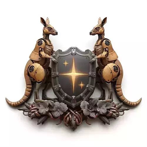 Mechanical Australian Coat of Arms Emblem 3D Model
