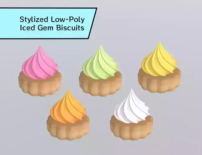Stylized Low-Poly Iced Gem Biscuits