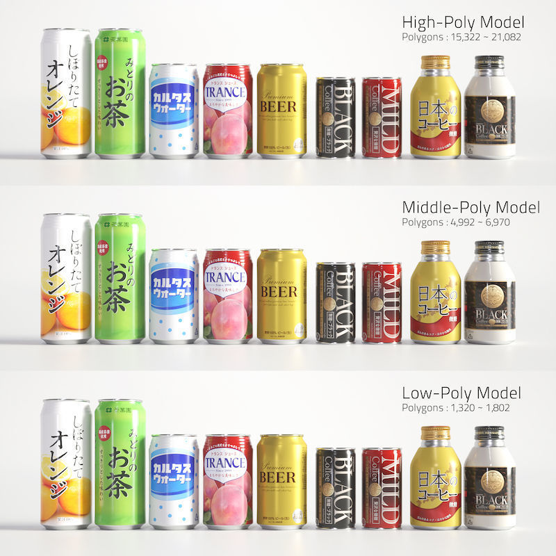 Drink Can - 500ml 350ml 185ml Bottle Low-poly 3D model_4