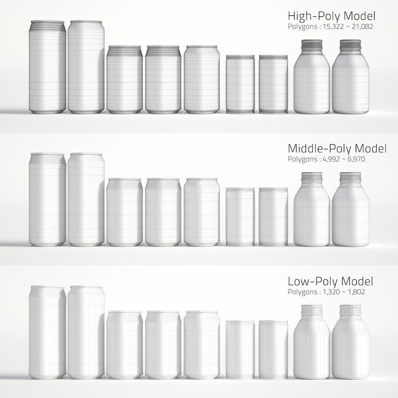 Drink Can - 500ml 350ml 185ml Bottle Low-poly 3D model_5
