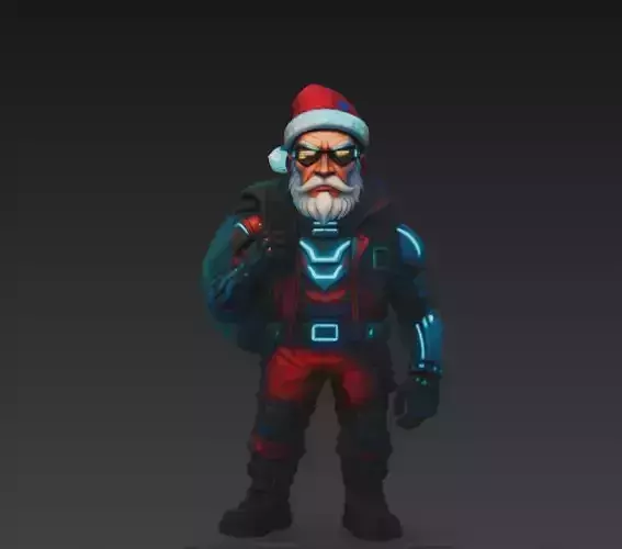 Cyberpunk Santa - Futuristic Armored Christmas Hero - PBR