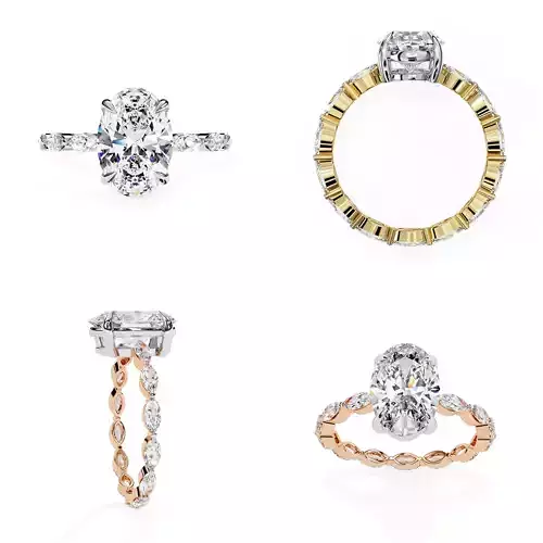 Oval Cut Rings Collection STL and 3DM CAD Files