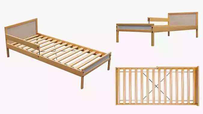 Childrens Wooden Bed with Guard Rail