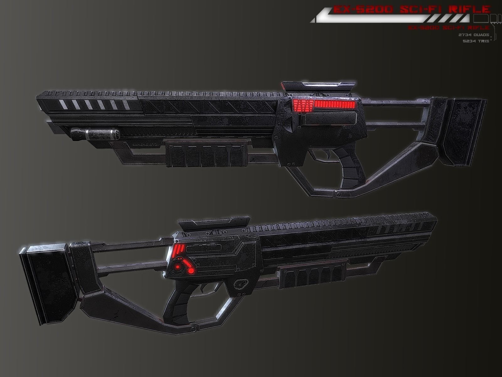 EX-5200 Sci-fi Rifle Lowpoly Low-poly 3D model_3
